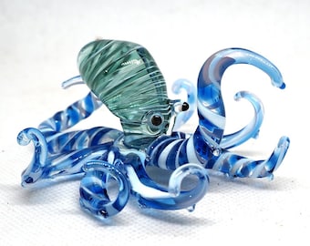 ZOOCRAFT Sea Octopus Glass Figurine Ornament Decor Gift Miniature Hand Blown Blue Coastal Style Home Collectible