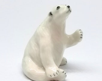 ZOOCRAFT Ceramic Polar Bear Miniature Figurine Sculpture Arctic Animal Collectible Sittiing Garden Home Decor DIY Project Craft
