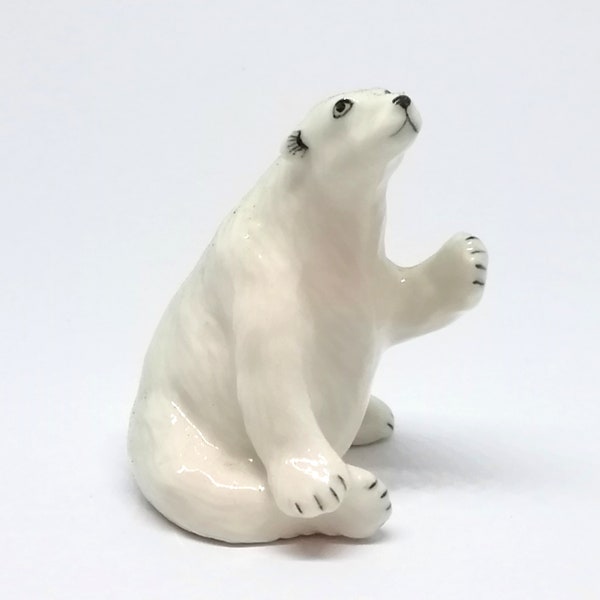 ZOOCRAFT Ceramic Polar Bear Miniature Figurine Sculpture Arctic Animal Collectible Sittiing Garden Home Decor DIY Project Craft