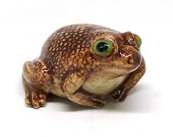 ZOOCRAFT Small Ceramic Frog Toad Figurine Brown Terrarium Garden Decor DIY Porcelain - Personalized Gift