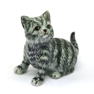 ZOOCRAFT Collectible Ceramic Gray Tabby Cat Figurine Hand Painted Porcelain Statue Home Decoration Gifts Pet Lovers