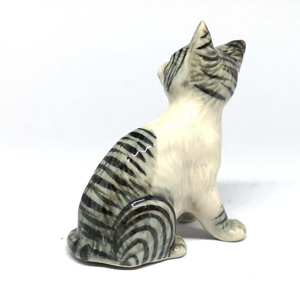 ZOOCRAFT Porcelain Tiger Cat Figurine Gray Handmade Miniatures Etsy