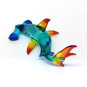 Blown Glass Hammerhead Shark Figurine - Blue Coastal Style Miniature Handmade - Home Decorative Personalized Gift