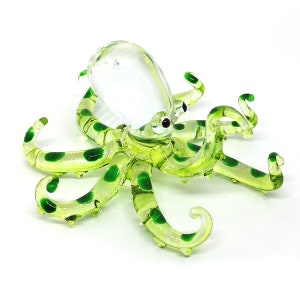 Aquarium Glass Octopus Figurine - Green Hand Blown Miniature - Marine Sculpture - Personalized Gift