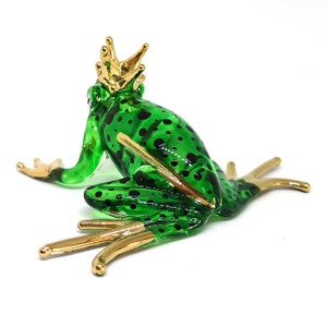 Hand Blown Glass Prince Frog Figurine: Garden Decor Statue