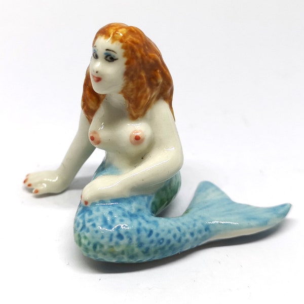 ZOOCRAFT Ceramic Mermaid Figurine Blue Craft Collectible Miniature Gift Aquarium Decor Personalized Gift