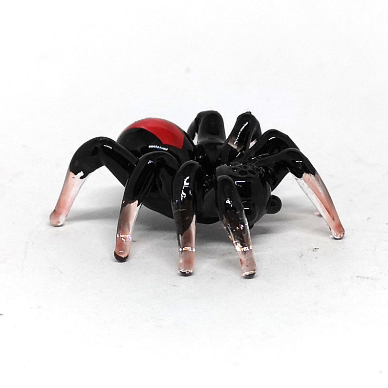 Miniature Black Spider Collectible Personalized Gift Blown Glass Spider Figurine Handmade Lampwork Glass