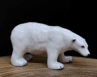 ZOOCRAFT Ceramic Polar Bear Miniature Figurine Sculpture Arctic Animal Collectible Standing Garden Home Decor DIY Project Craft