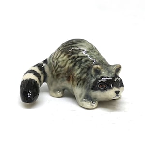 ZOOCRAFT Ceramic Raccoon Figurine  Craft Collectible Wildlife Animal Zoo Garden Home Decor Terrarium DIY Project