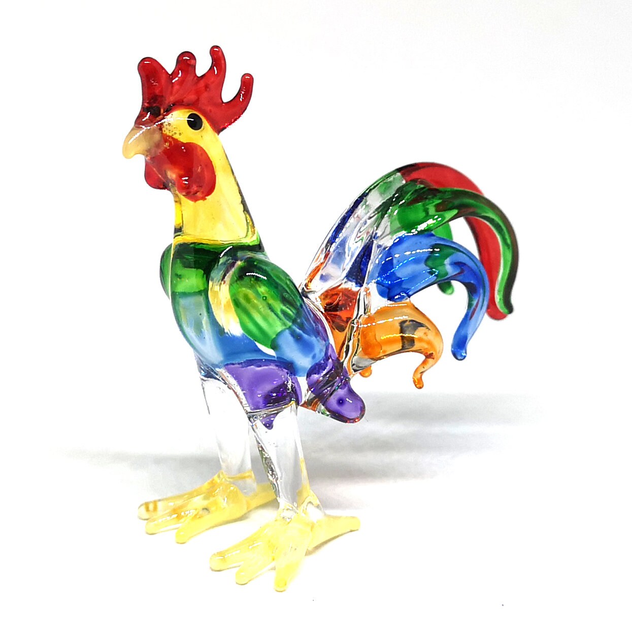 Glass Chicken Figurine Hand Blown Miniature Glass Rooster Etsy