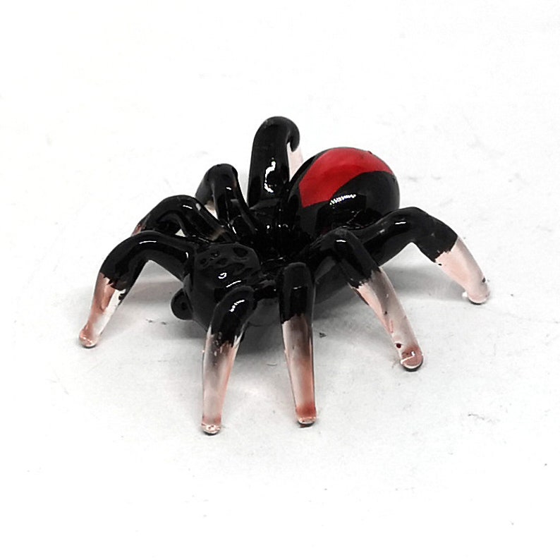 Miniature Black Spider Collectible Personalized Gift Blown Glass Spider Figurine Handmade Lampwork Glass
