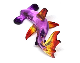 Blown Glass Hammerhead Shark Figurine: Purple Coastal Decor