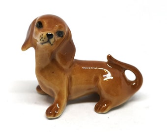 ZOOCRAFT Dachshund Dog Figurine Brown Ceramic Animals Hand Painted Porcelain Miniatures Collectible