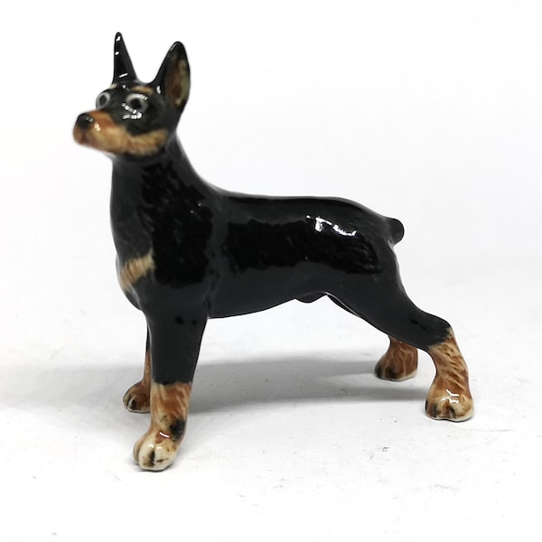 Ceramic Doberman Pinscher Dog Figurine Hand Painted Miniature Collectible Statue Standing by ZOOCRAFT