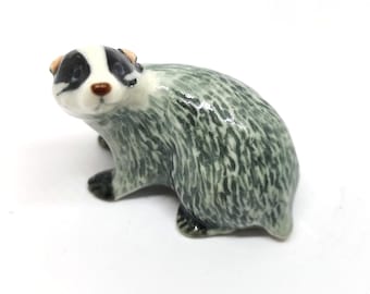 Hand-Painted Ceramic Badger Figurine: Miniature Collectible Animal