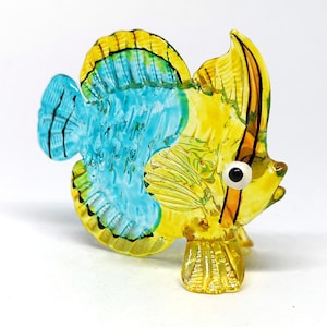 ZOOCRAFT Tropical Glass Sea Fish Figurine Blue Hand Blown Art Sealife Collectible Miniature Aquarium Decor