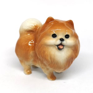 ZOOCRAFT Ceramic Miniatures Figurine Pomeranian Dogs Statue Standing Brown Pets Lovers Collectible