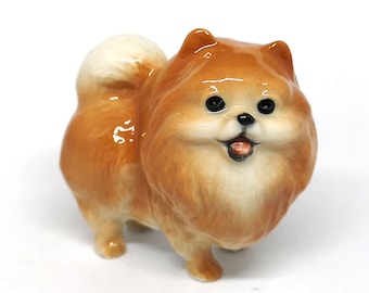 ZOOCRAFT Ceramic Miniatures Figurine Pomeranian Dogs Statue Standing Brown Pets Lovers Collectible