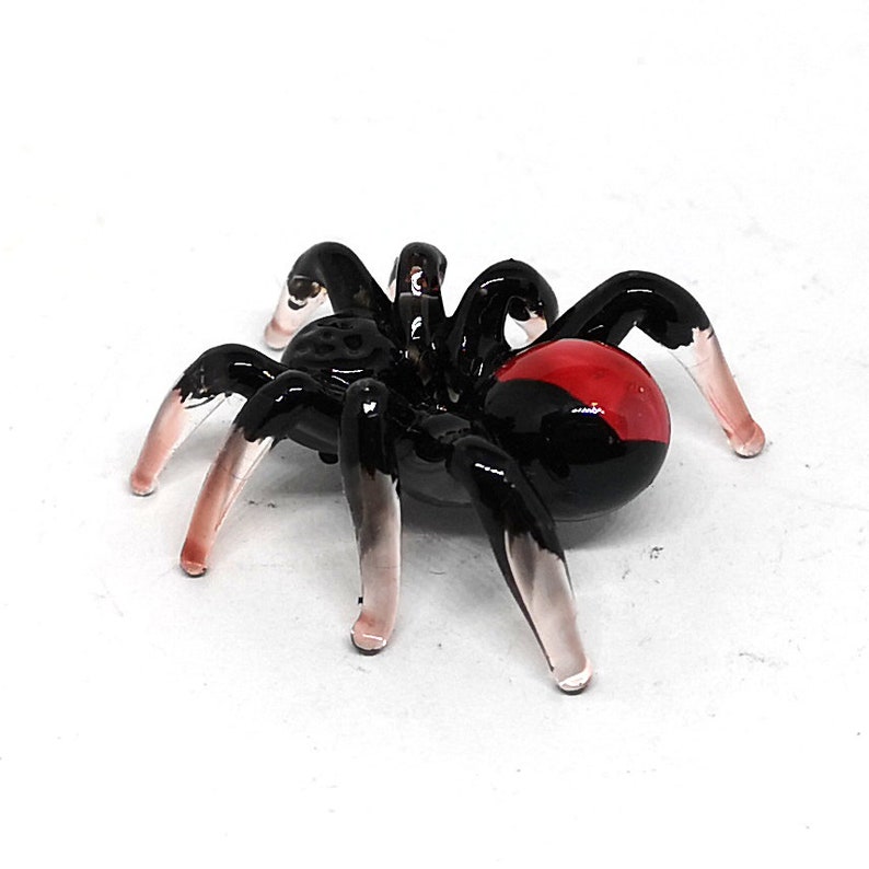Miniature Black Spider Collectible Personalized Gift Blown Glass Spider Figurine Handmade Lampwork Glass