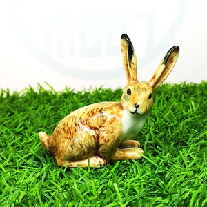 Ceramic Wild Rabbit Figurine Hand Painted Brown Miniature Terrarium Garden Decor Collectible - Country Farmhouse Kitchen Decor