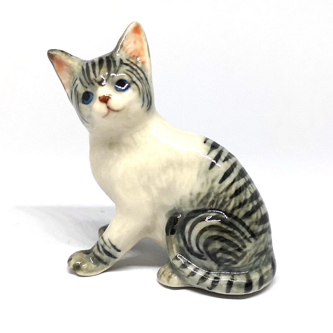 ZOOCRAFT Porcelain Tiger Cat Figurine Gray Handmade Miniatures Etsy