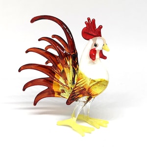 Hand Blown Glass Chicken Figurine: Miniature Rooster Collectible