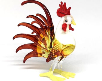Hand Blown Glass Chicken Figurine: Miniature Rooster Collectible
