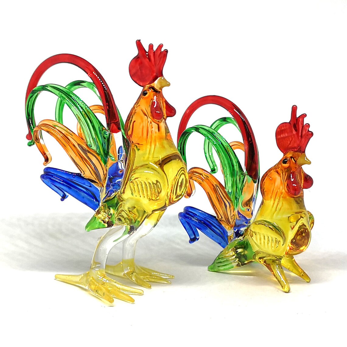 Hand Blown Glass Chicken Figurines Collectibles Rooster Home Etsy