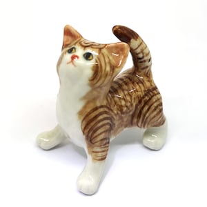 Handmade Porcelain Tabby Kitten Figurine: Ceramic Cat Collectible