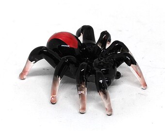 Blown Glass Spider Figurine - Miniature Black Spider Collectible - Handmade Lampwork Glass - Personalized Gift