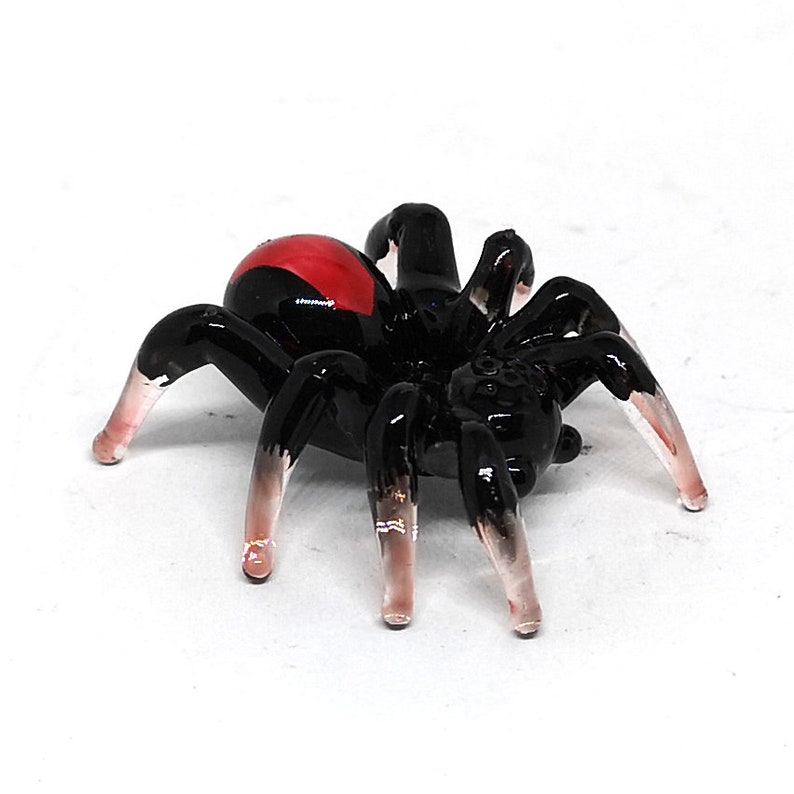 Miniature Black Spider Collectible Personalized Gift Blown Glass Spider Figurine Handmade Lampwork Glass