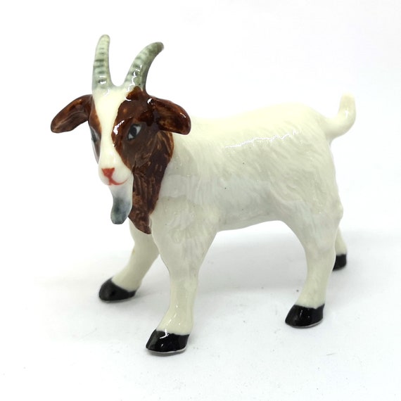 Country Farm Animals Ceramic White Goat Figurine Craft Collectible Miniature 