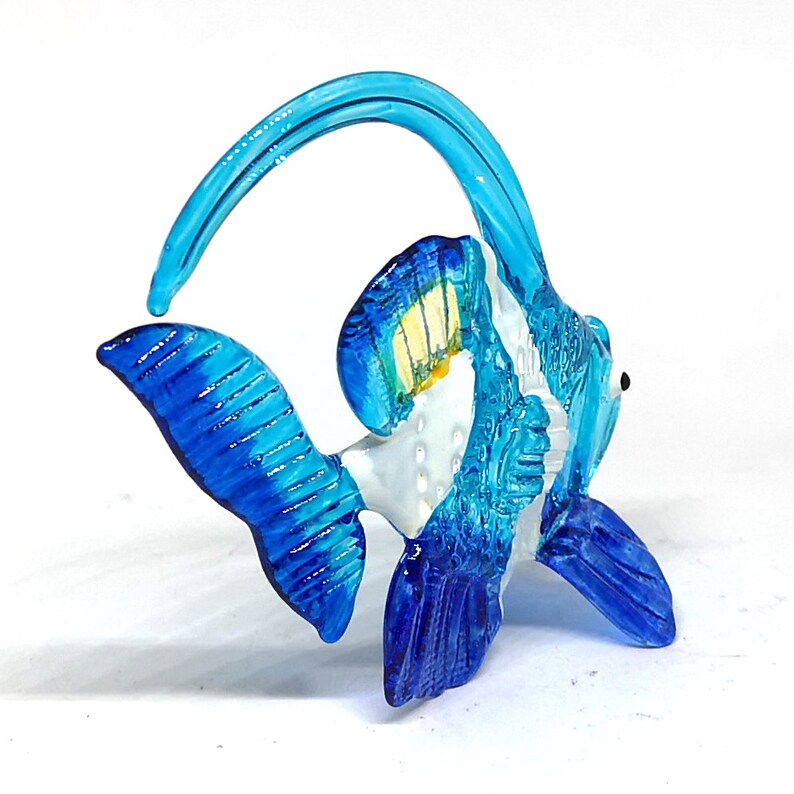 Hand Blown Glass Sea Fish Figurine Blue Angel Fish Coastal Etsy