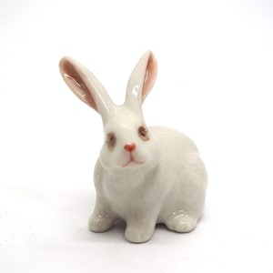 Hand Painted Porcelain Rabbit Figurine: Miniature Farmhouse Decor