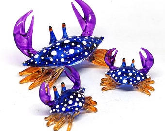 Hand Blown Glass Crab Figurine: Purple Coastal Decor