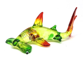 Blown Glass Hammer Head Shark Figurine - Coastal Style Miniature Handmade - Home Decorative - Personalized Gift