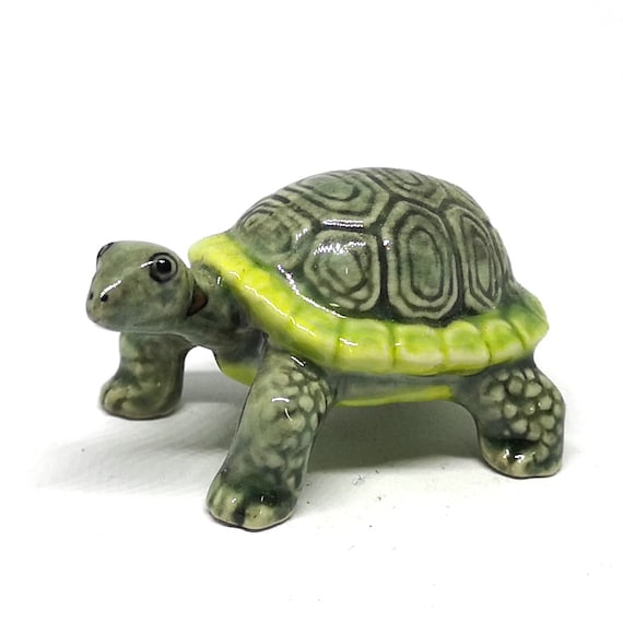 Ceramic Land Tortoise Turtle Figurine Hand Painted Porcelain