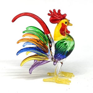 Hand Blown Art Glass Chicken Figurine - Miniature Rooster Collectible - Country Style Farmhouse Decor - Personalized Gift