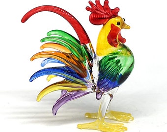 Hand Blown Art Glass Chicken Figurine - Miniature Rooster Collectible - Country Style Farmhouse Decor - Personalized Gift