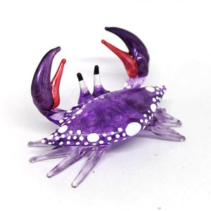 Glass Crab Figurine - Purple Hand Blown Painted Art Miniature - Coastal Decor Style Spirit Animals - Personalized Gift