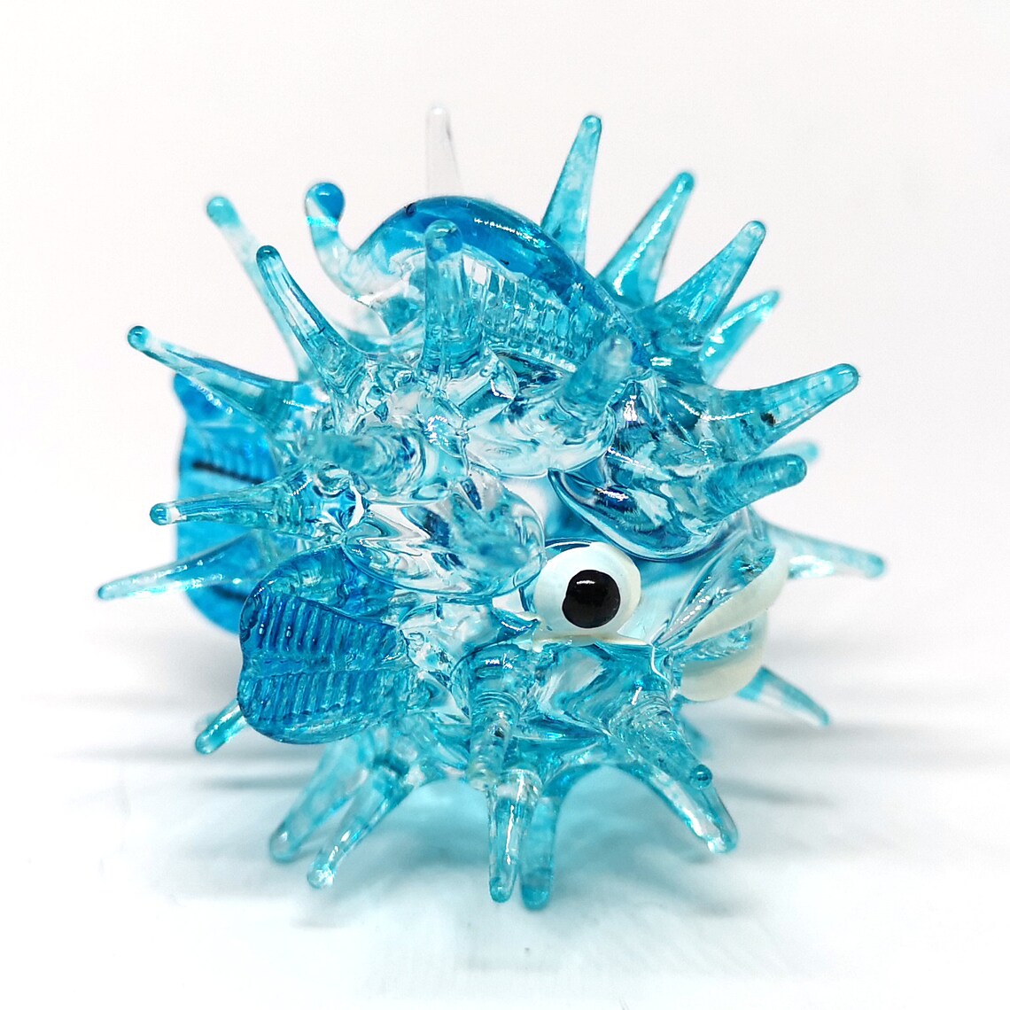 Tiny Glass Puffer Fish Figurine Blue Miniature Animal Hand Etsy
