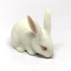 Porcelain Rabbit Bunny Figurine White Hand Painted Ceramic Miniature Collectible - Country Farmhouse Kitchen Decor - Personalized Gift