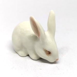 Hand Painted Porcelain Rabbit Figurine: Miniature Farmhouse Decor