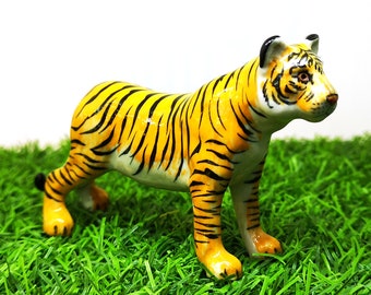 ZOOCRAFT Ceramic Bengal Tiger Figurine Miniature Handmade Wildlife Zoo Standing - Tiger Gift Decor