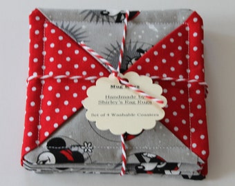 Set of 4 Mug Rugs, Minney Mouse Fabric Coasters, Housewarming Gift, Gift for Her, Gift for Coffee Lovers or Wine Lovers, Thank you Gift
