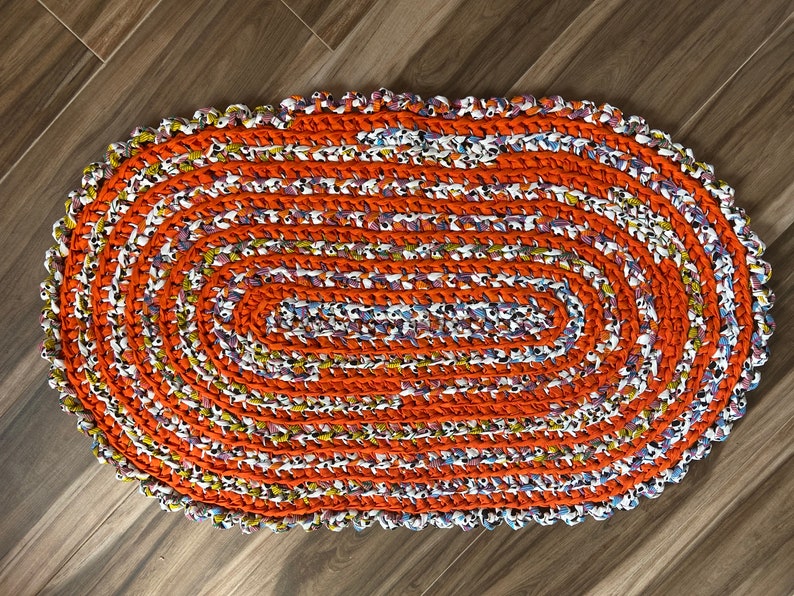 Orange Rag Rug 27 X 45' Crocheted Oval Rag Rug - Etsy