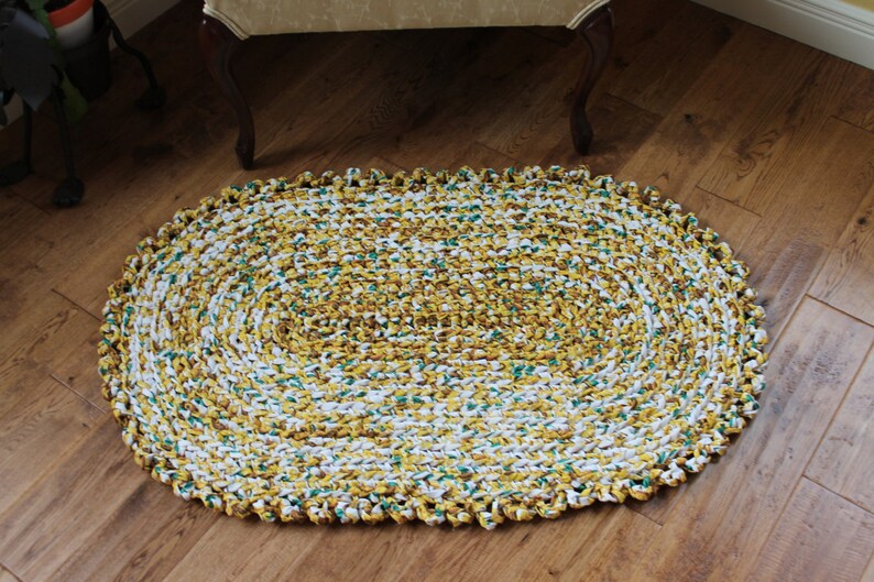 Rag Rug Yellow 26 X 40 Crochet Oval Rag Rug Etsy