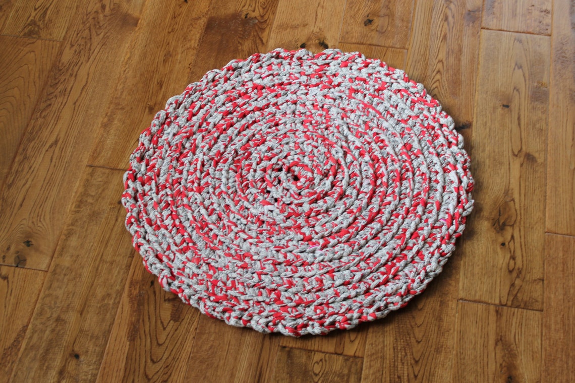 Rag Rug Red Rag Rug White Rag Rug 21.5 Crocheted Etsy