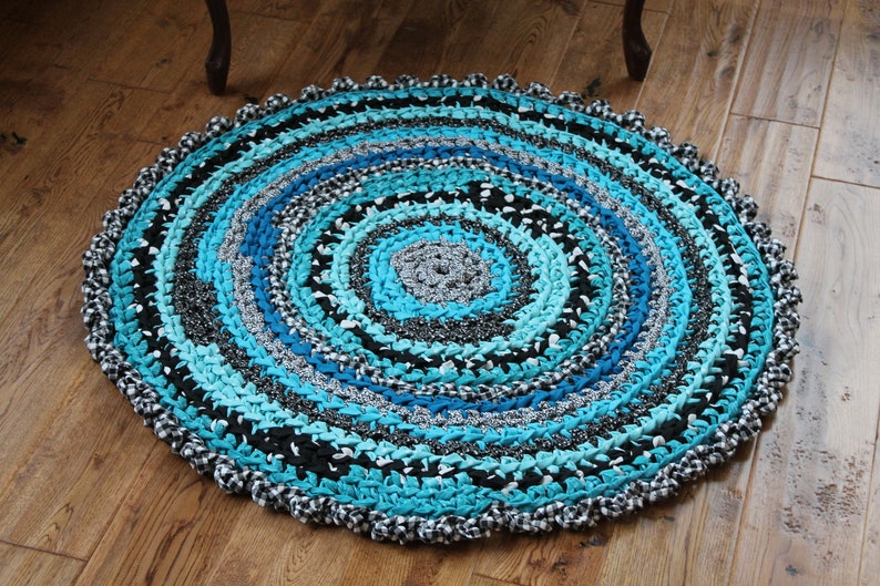 Rag Rug Turquoise Rag Rug 34 Crocheted Round Rag Rug - Etsy