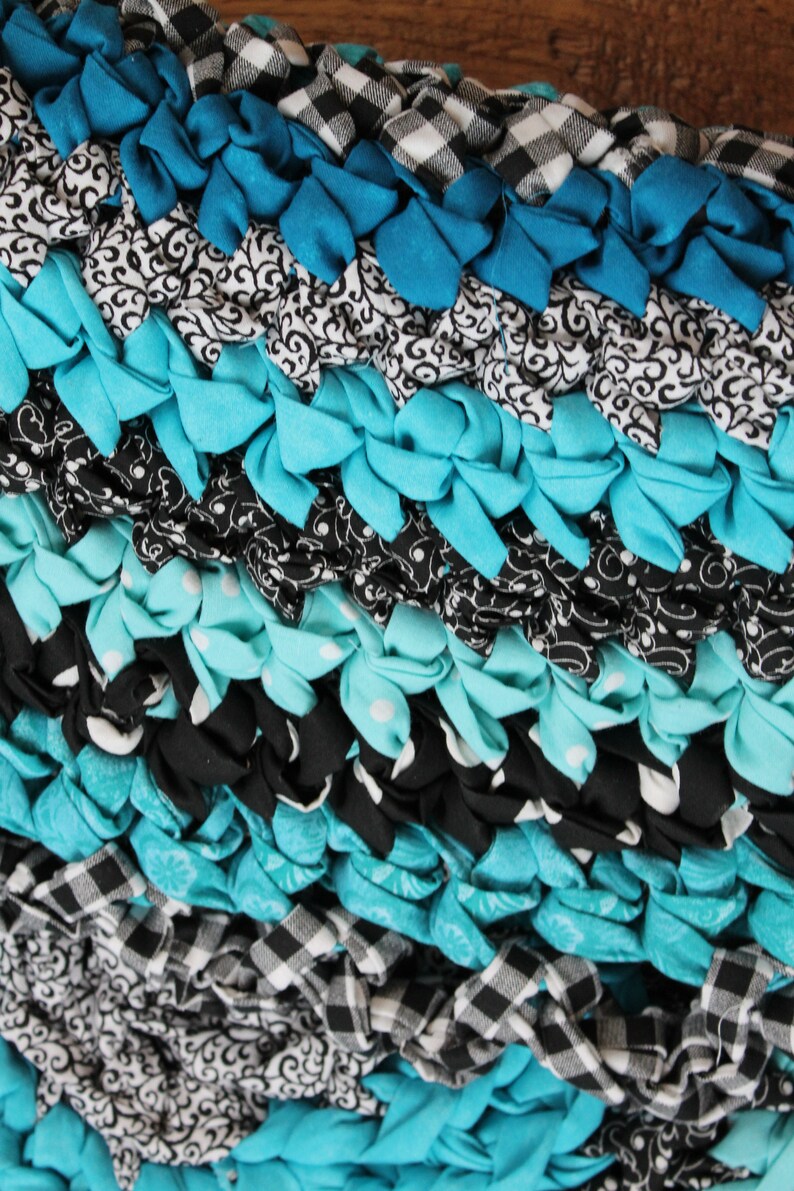 Rag Rug Turquoise Rag Rug 34 Crocheted Round Rag Rug | Etsy